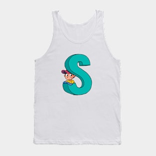 boy peeks out from the capital letter S Tank Top